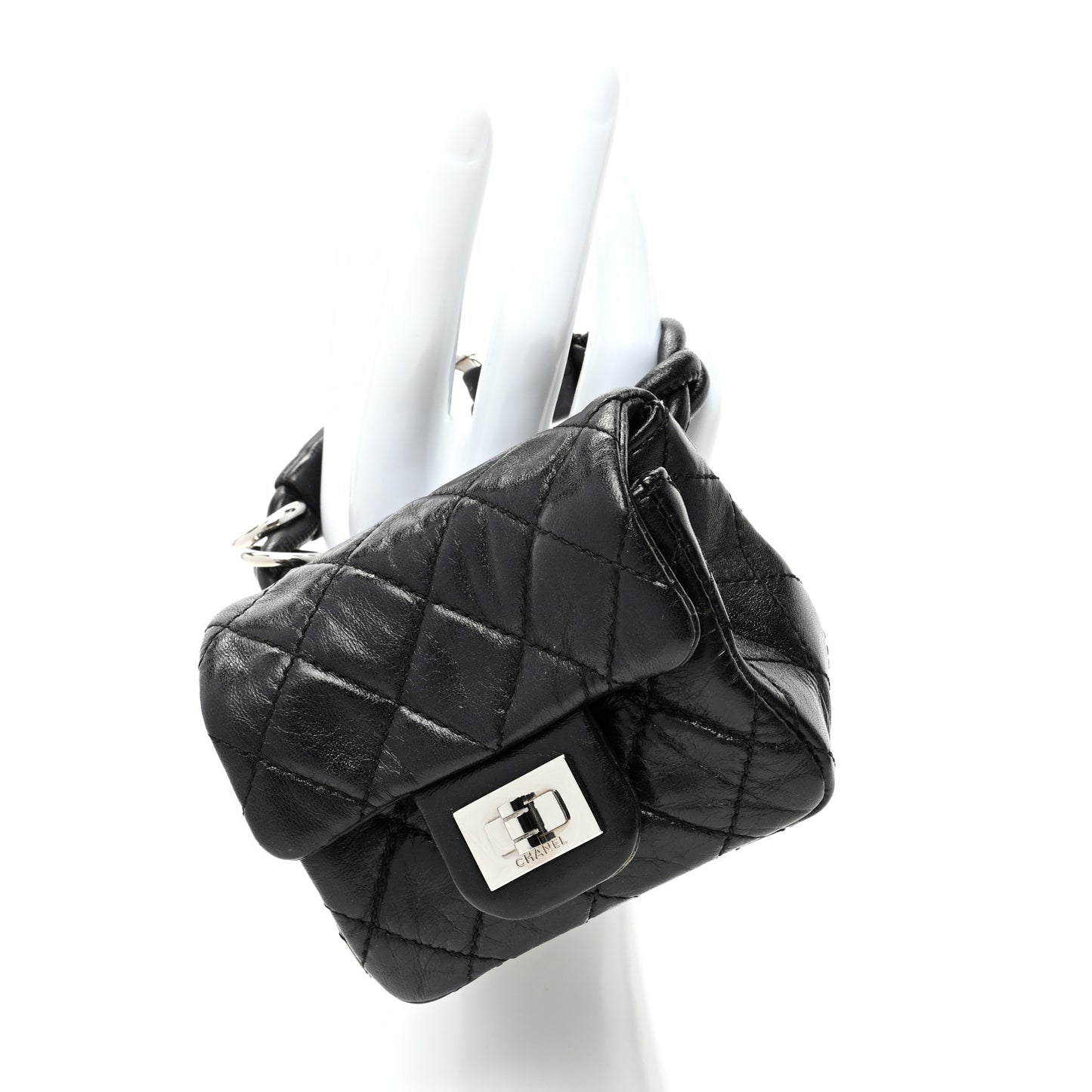 Calfskin Quilted 2.55 Ankle Wrist Bag Black