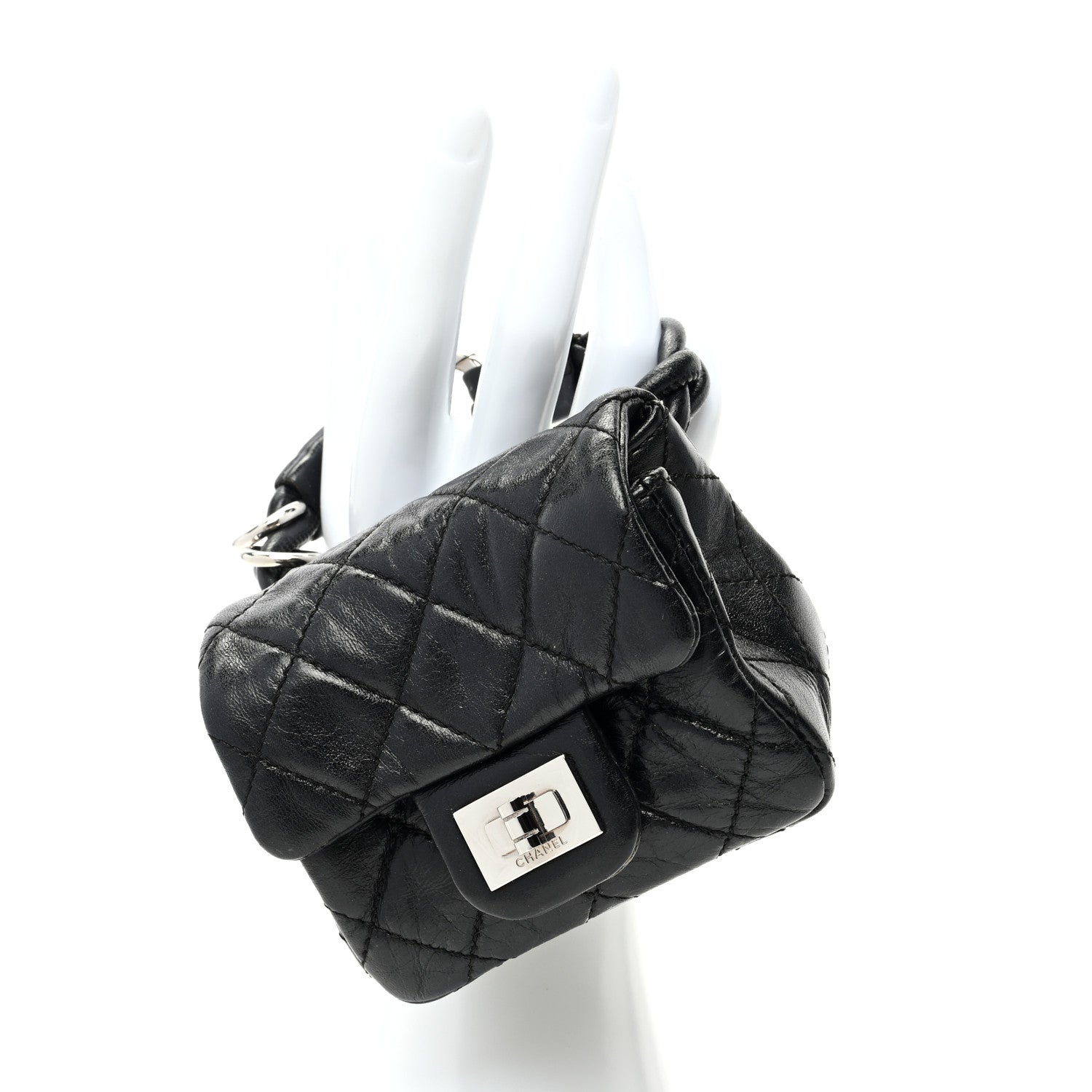 Chanel Calfskin Quilted 2.55 Ankle Wrist Bag Black 2 of 7