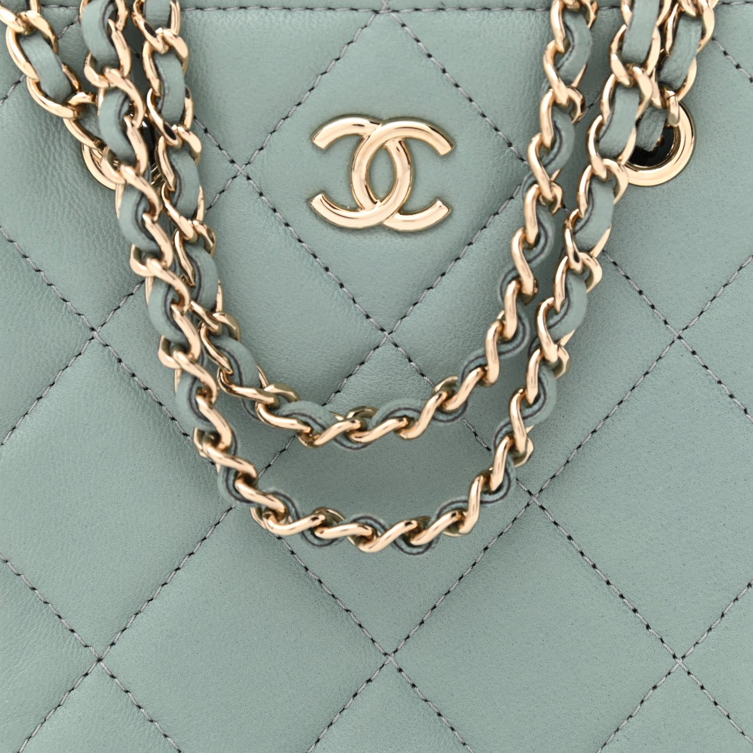 Chanel Lambskin Quilted Tiny Shopping Clutch With Chain Light Blue 8 of 10