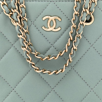 Chanel Lambskin Quilted Tiny Shopping Clutch With Chain Light Blue 8 of 10