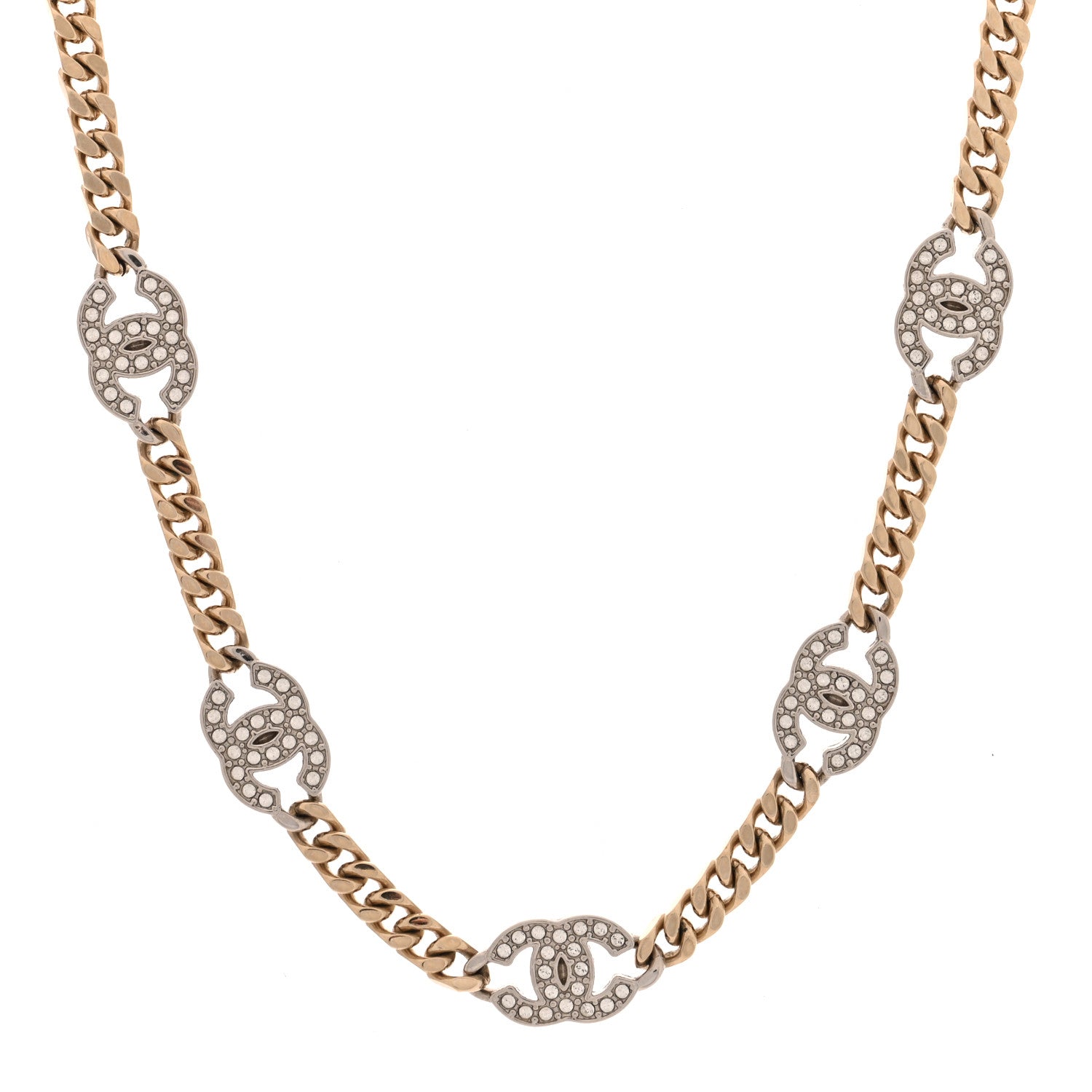 Chanel Crystal Chain CC Link Choker Gold Silver 1 of 5