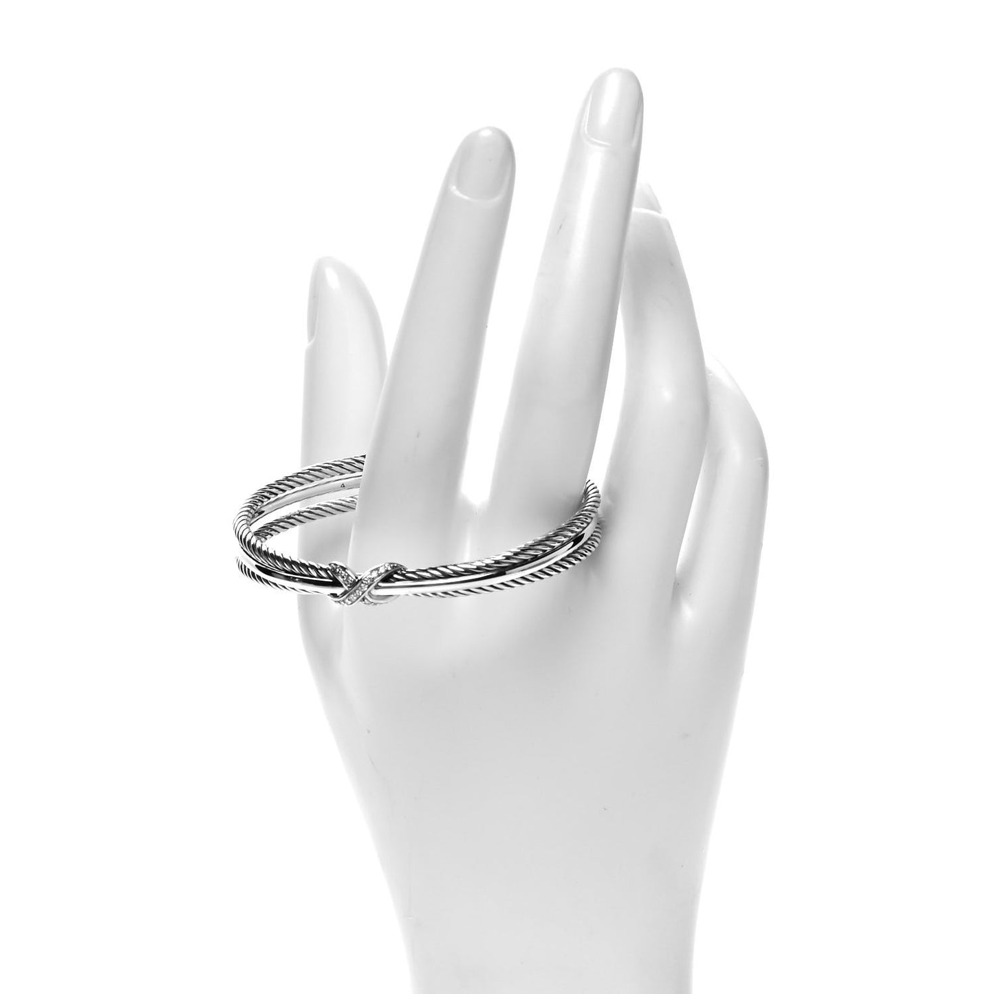 Sterling Silver Diamond 7mm Crossover X Bracelet