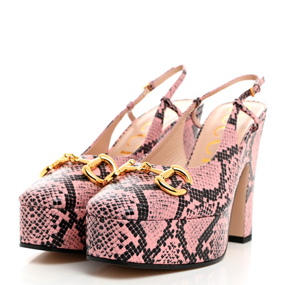Gucci Calfskin Python Print Horsebit Platform 35/120mm Slingback Pumps 39 Wild Rose 3 of 8