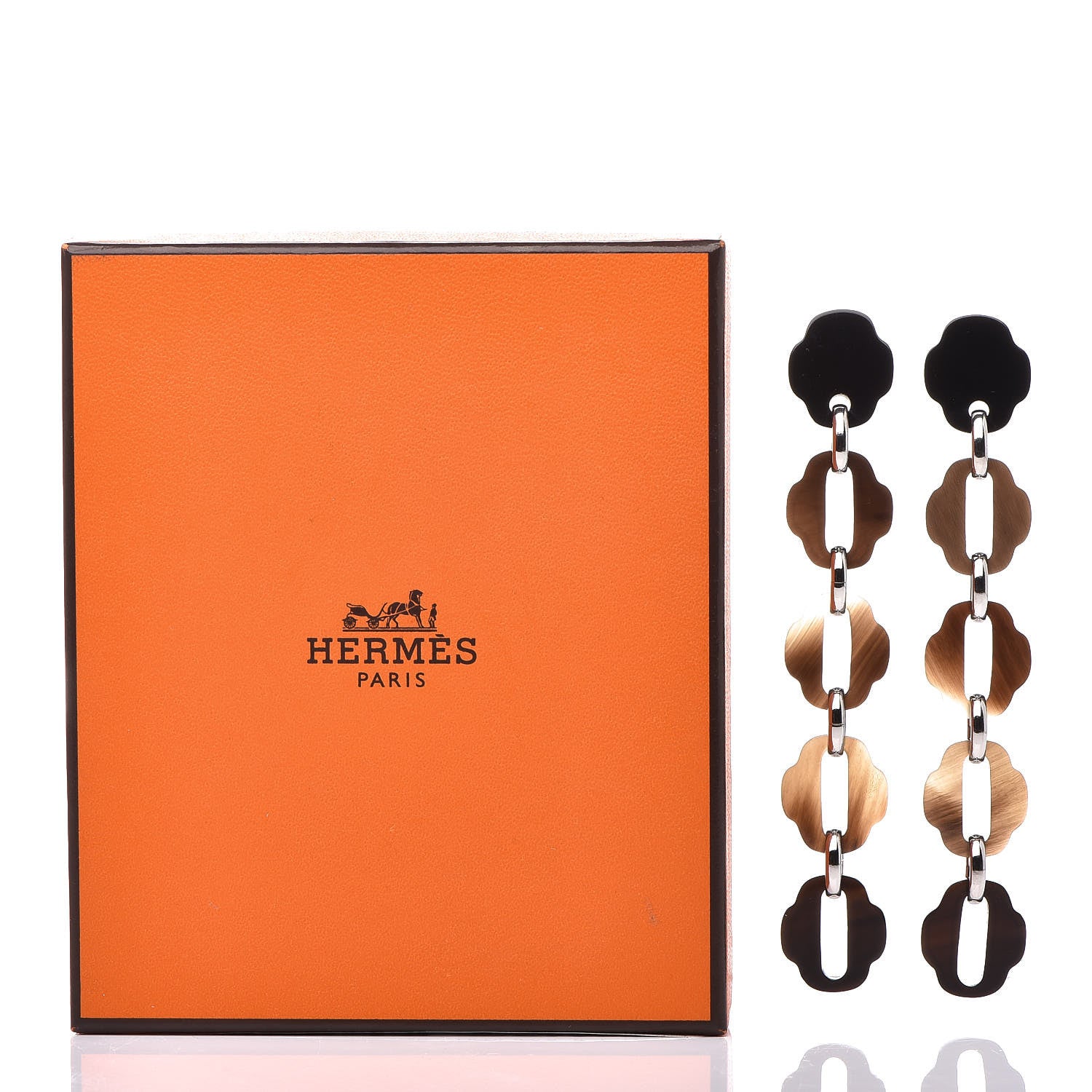 Hermes Buffalo Horn Palladium Mousqueton Earrings 7 of 7