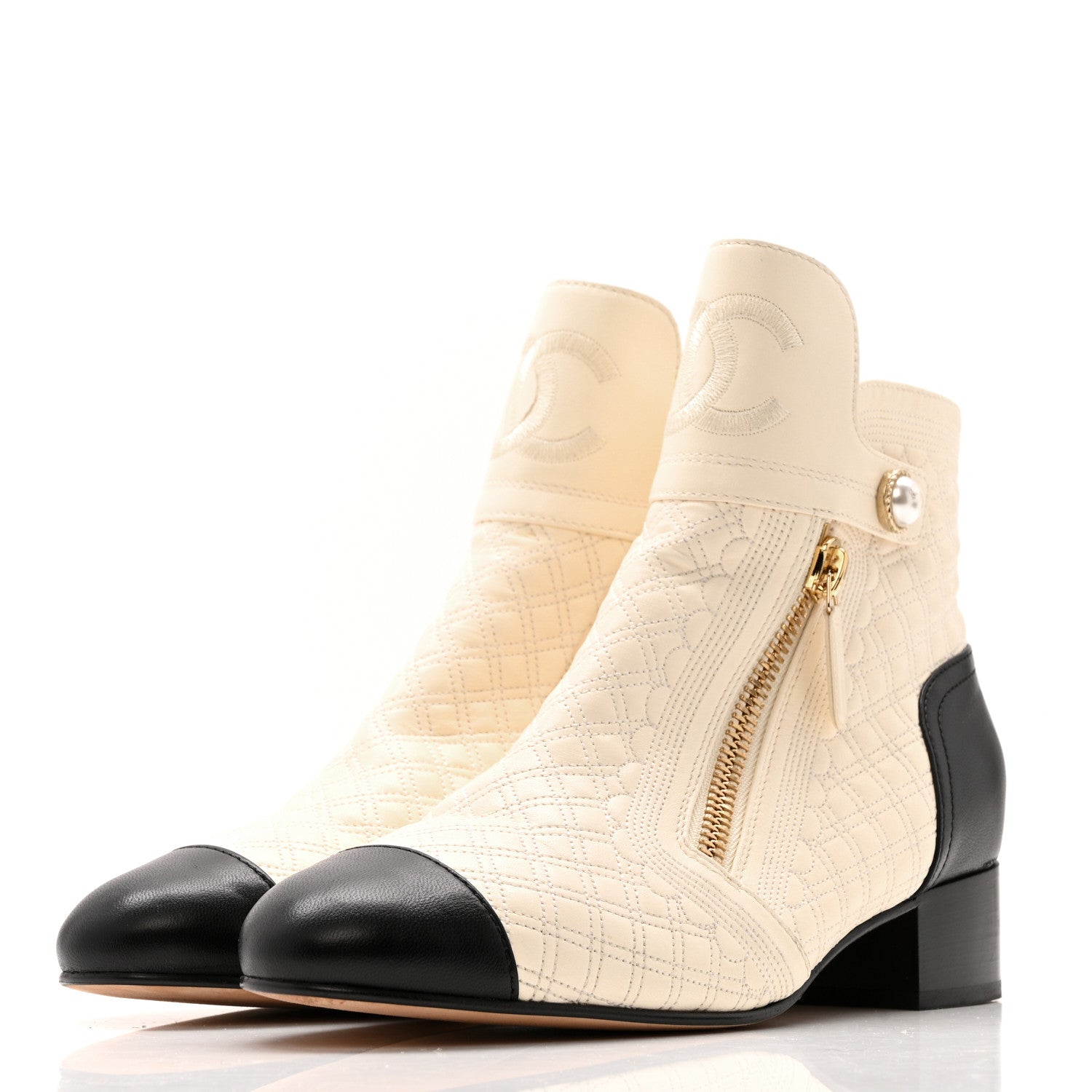 Chanel Lambskin Quilted Cap Toe Short Boot 40.5 Black Ivory 4 of 13