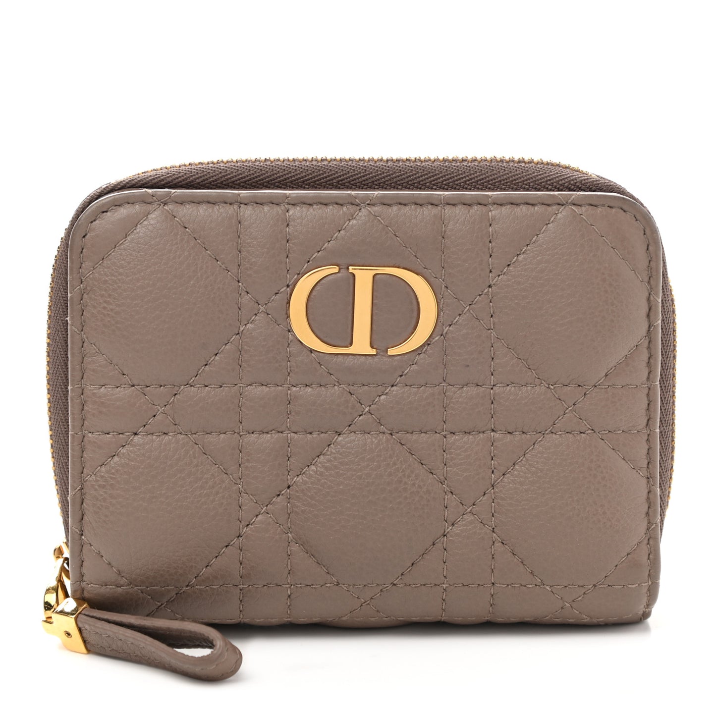 Grained Calfskin Supple Cannage Caro Scarlet Zipped Wallet Taupe