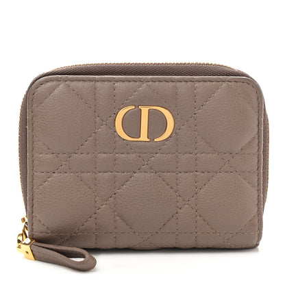 Christian Dior Grained Calfskin Supple Cannage Caro Scarlet Zipped Wallet Taupe 1 of 9