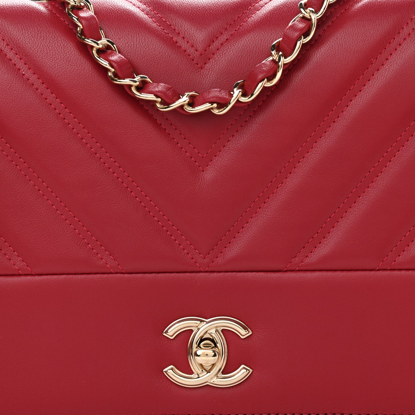 Lambskin Chevron Quilted Flap Red