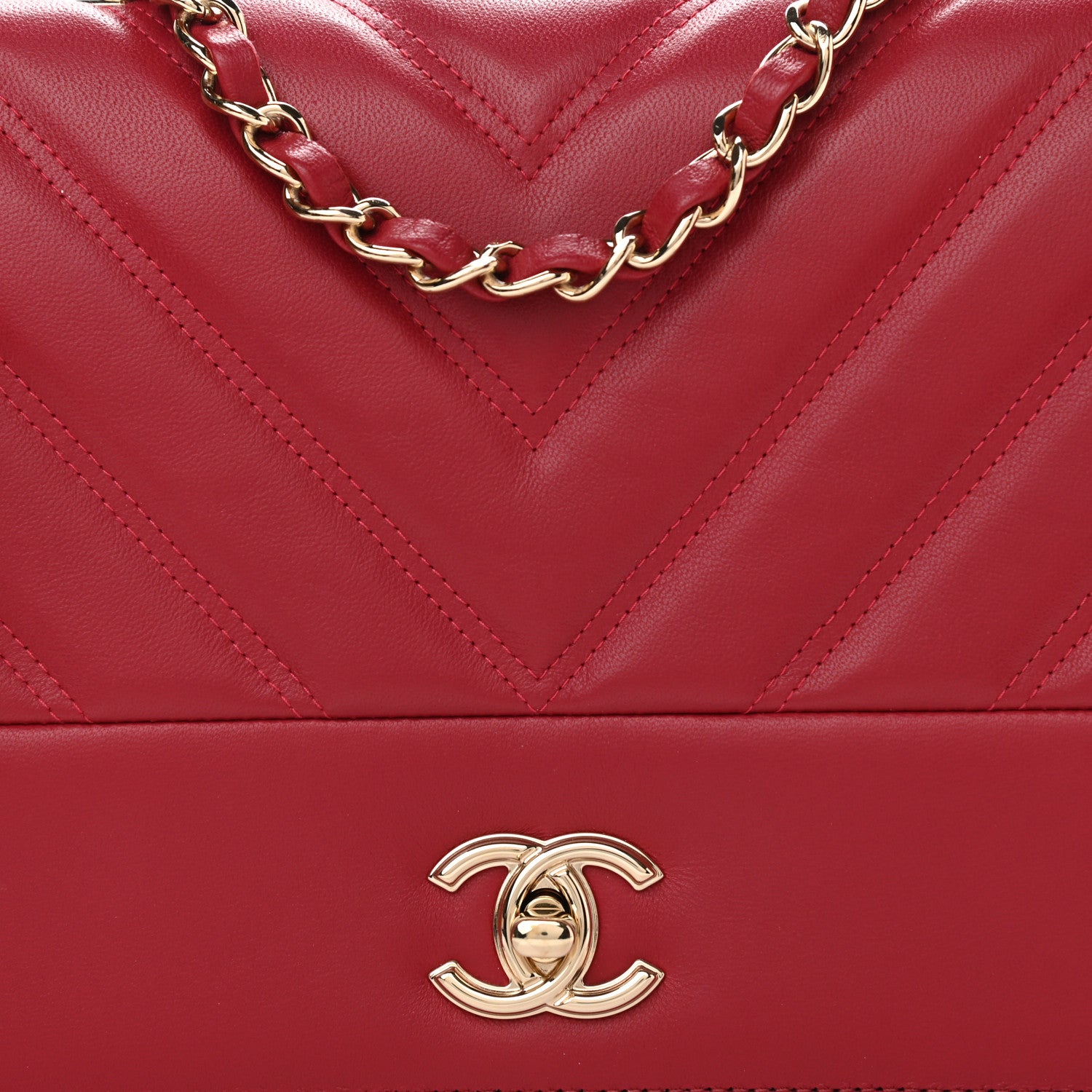 Chanel Lambskin Chevron Quilted Flap Red 11 of 12