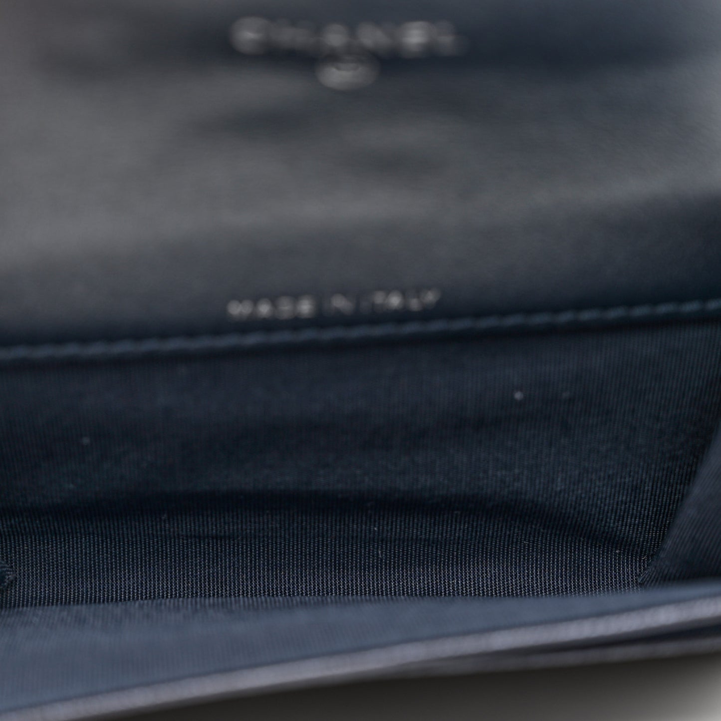 Goatskin Camellia Embossed Flap Card Holder Wallet Dark Blue