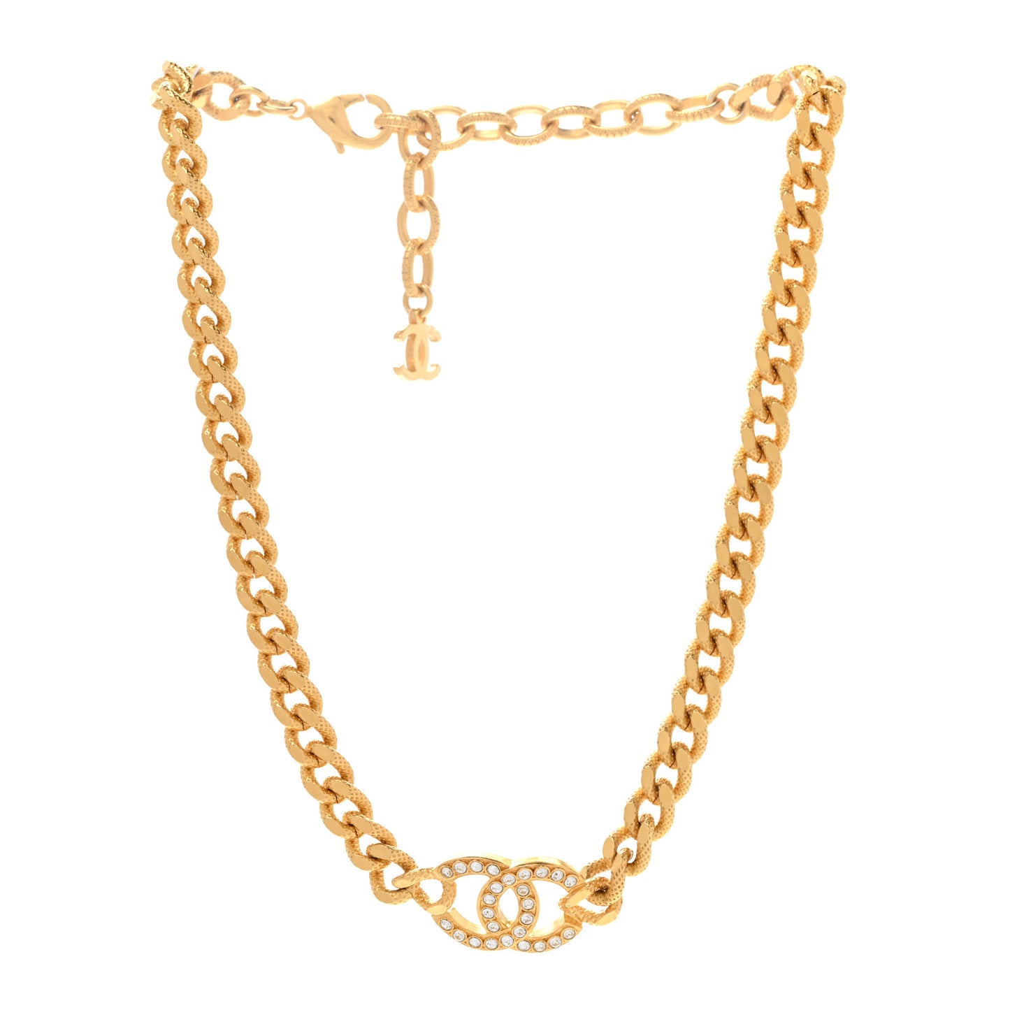 Crystal Chain Link CC Choker Necklace Gold