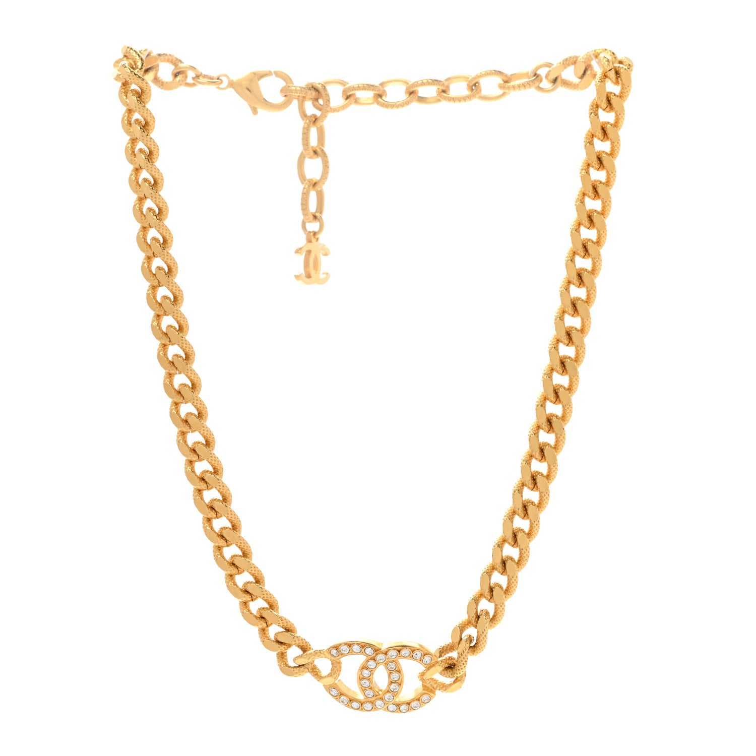 Chanel Crystal Chain Link CC Choker Necklace Gold 3 of 7