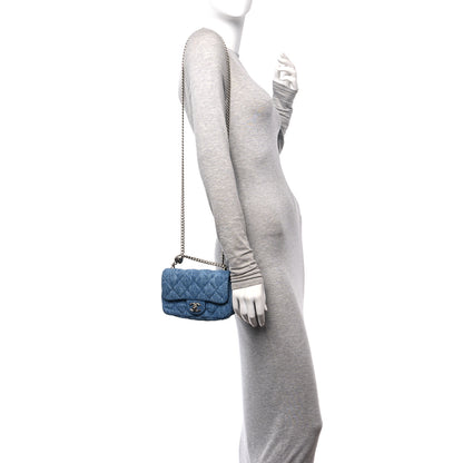 Chanel Denim Quilted Camellia Sweetheart Mini Rectangular Flap Blue 2 of 10