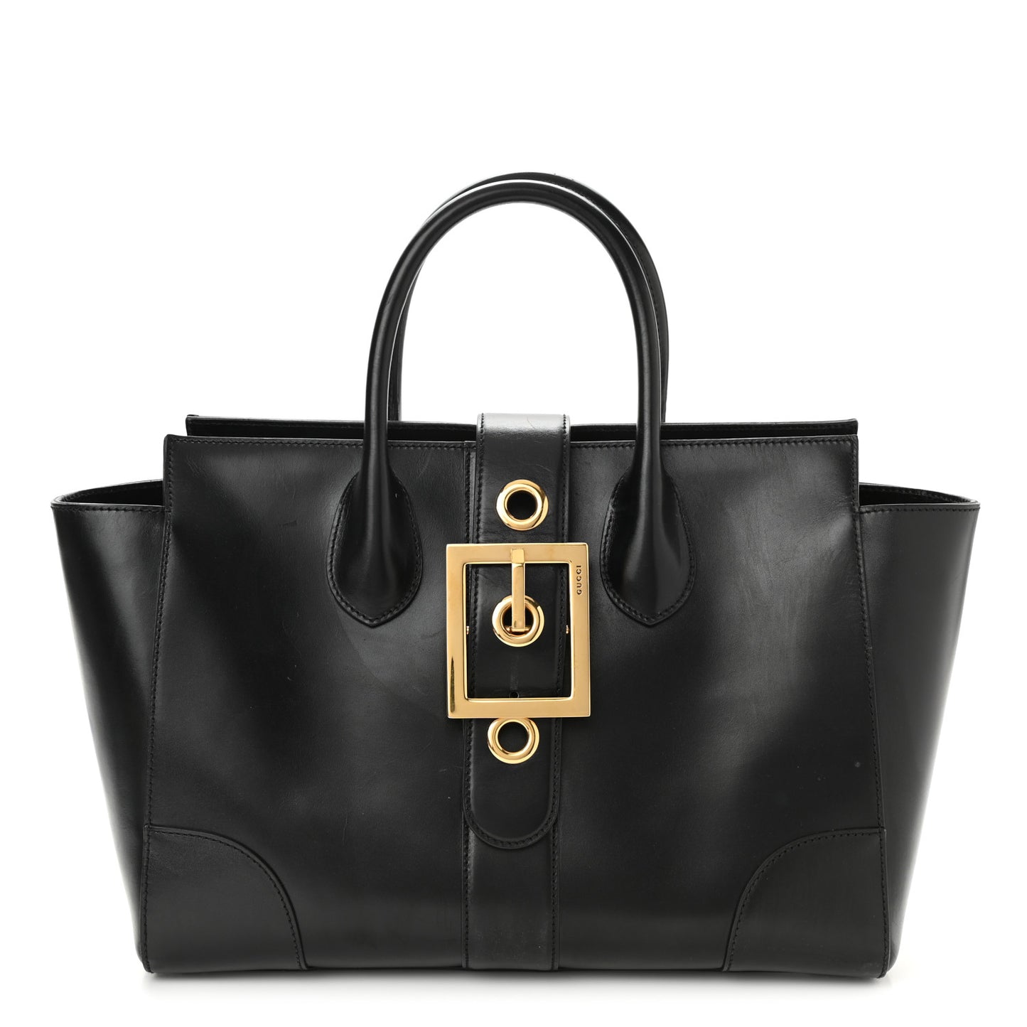 Calfskin Medium Lady Buckle Top Handle Bag Black