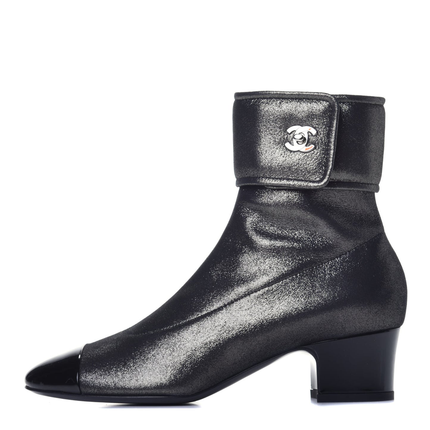 Patent Lambskin Short Boots 36.5 Silver Black