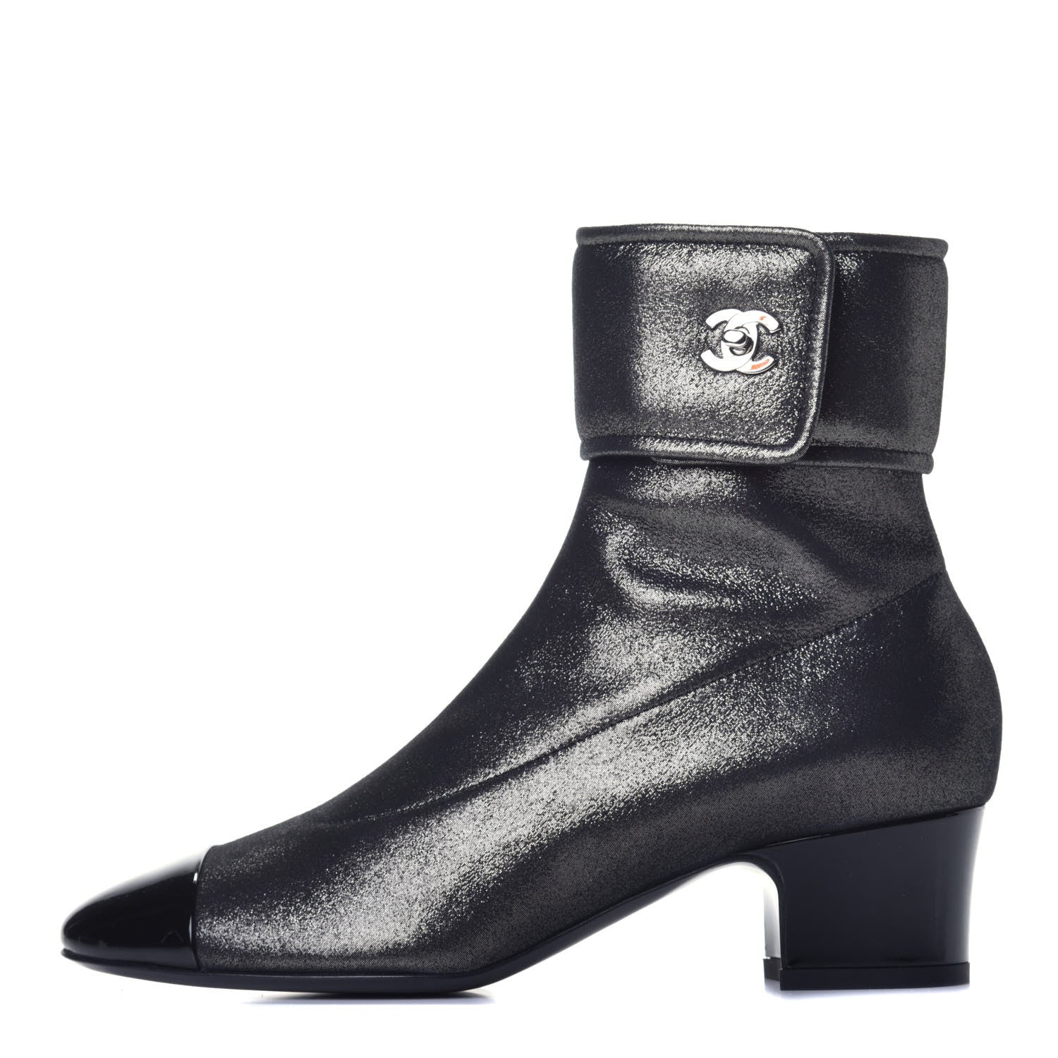Chanel Patent Lambskin Short Boots 36.5 Silver Black 1 of 8