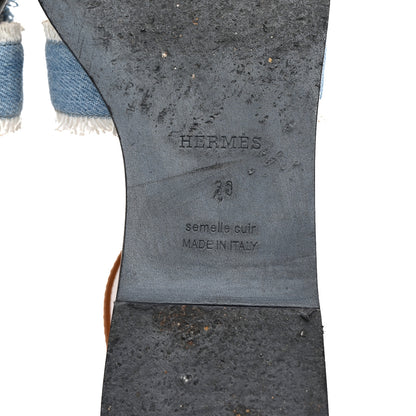 Hermes Denim Fringe Santorini Sandals 39 Bleu Clair Naturel 7 of 10