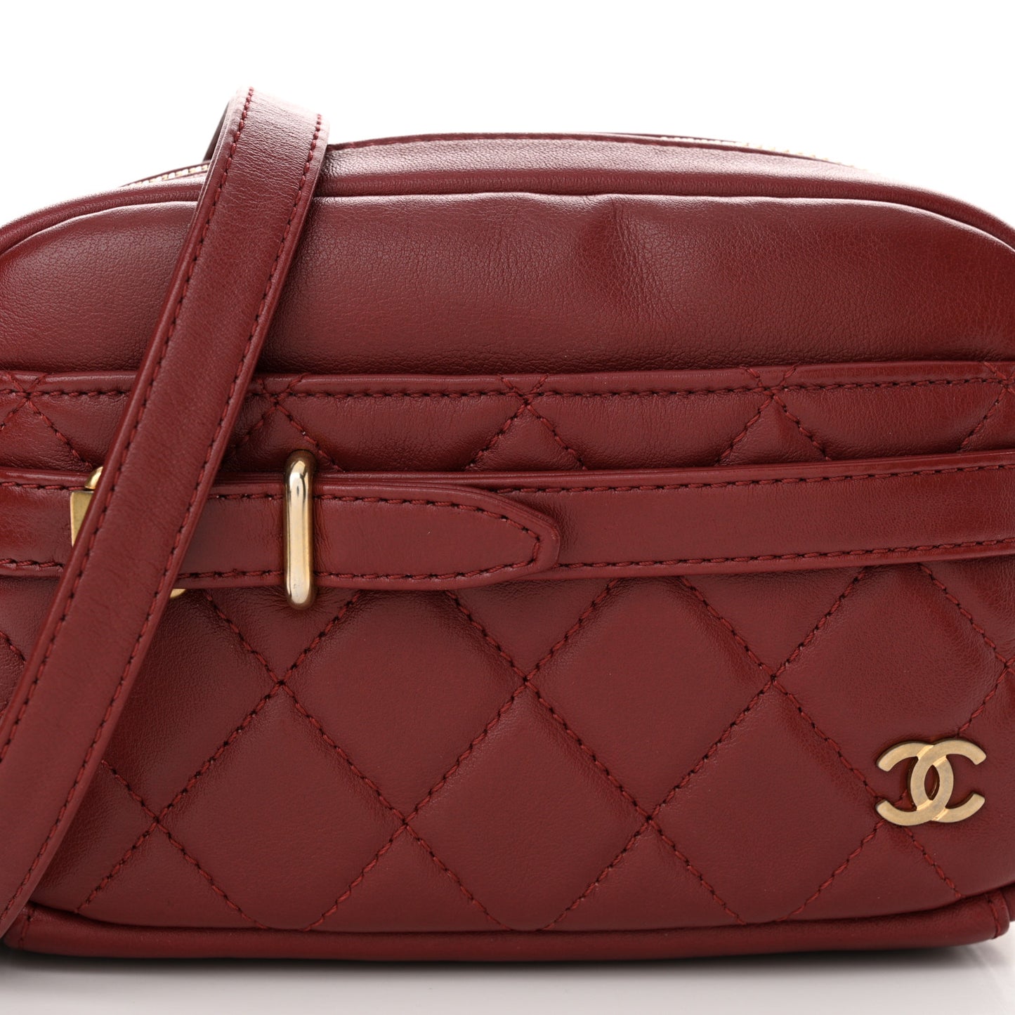 Lambskin Quilted Small Buckle Camera Case Bag Burgundy