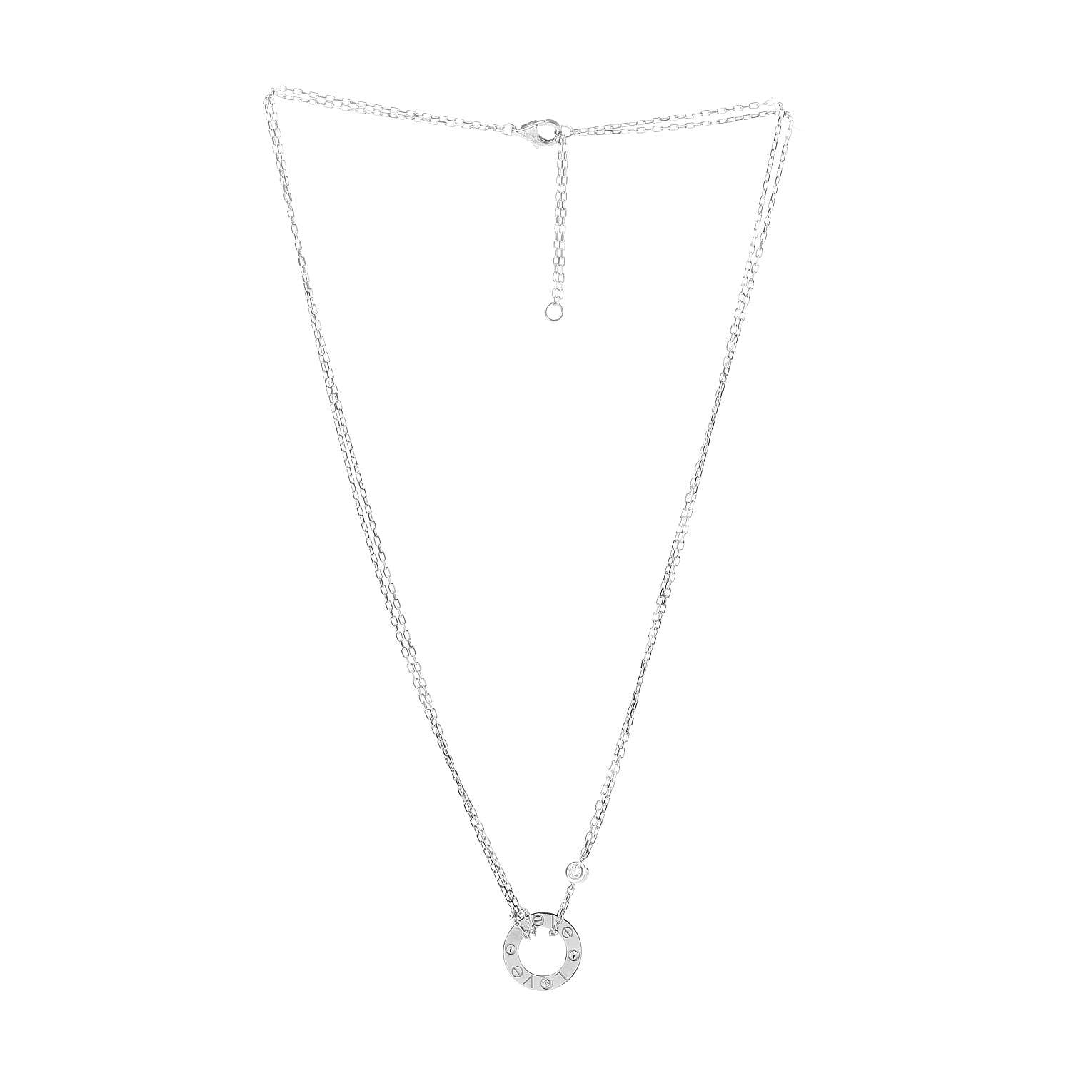 Cartier 18K White Gold 2 Diamond LOVE Necklace 3 of 5