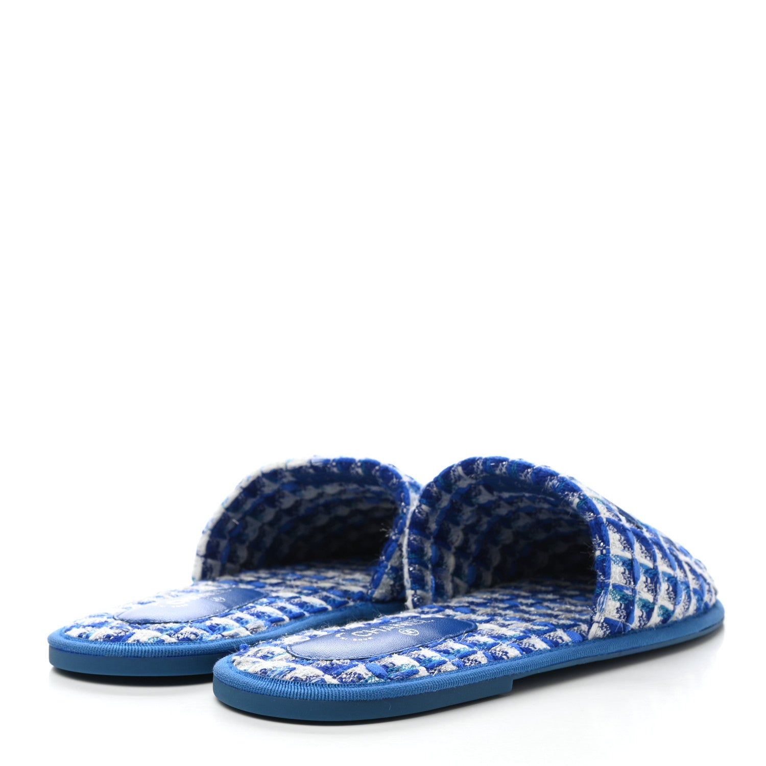 Chanel Tweed Flat Slipper Sandals M Blue 4 of 8