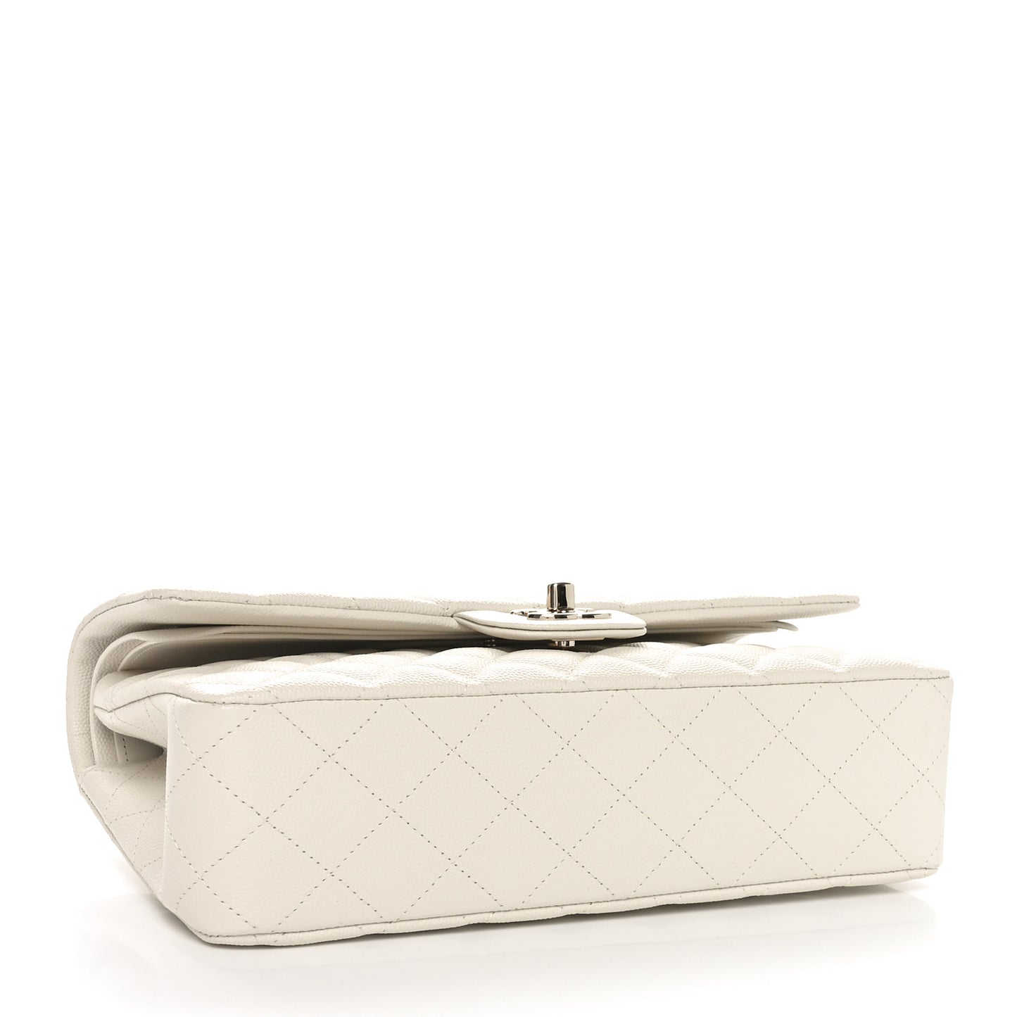 Caviar Quilted Medium Double Flap White