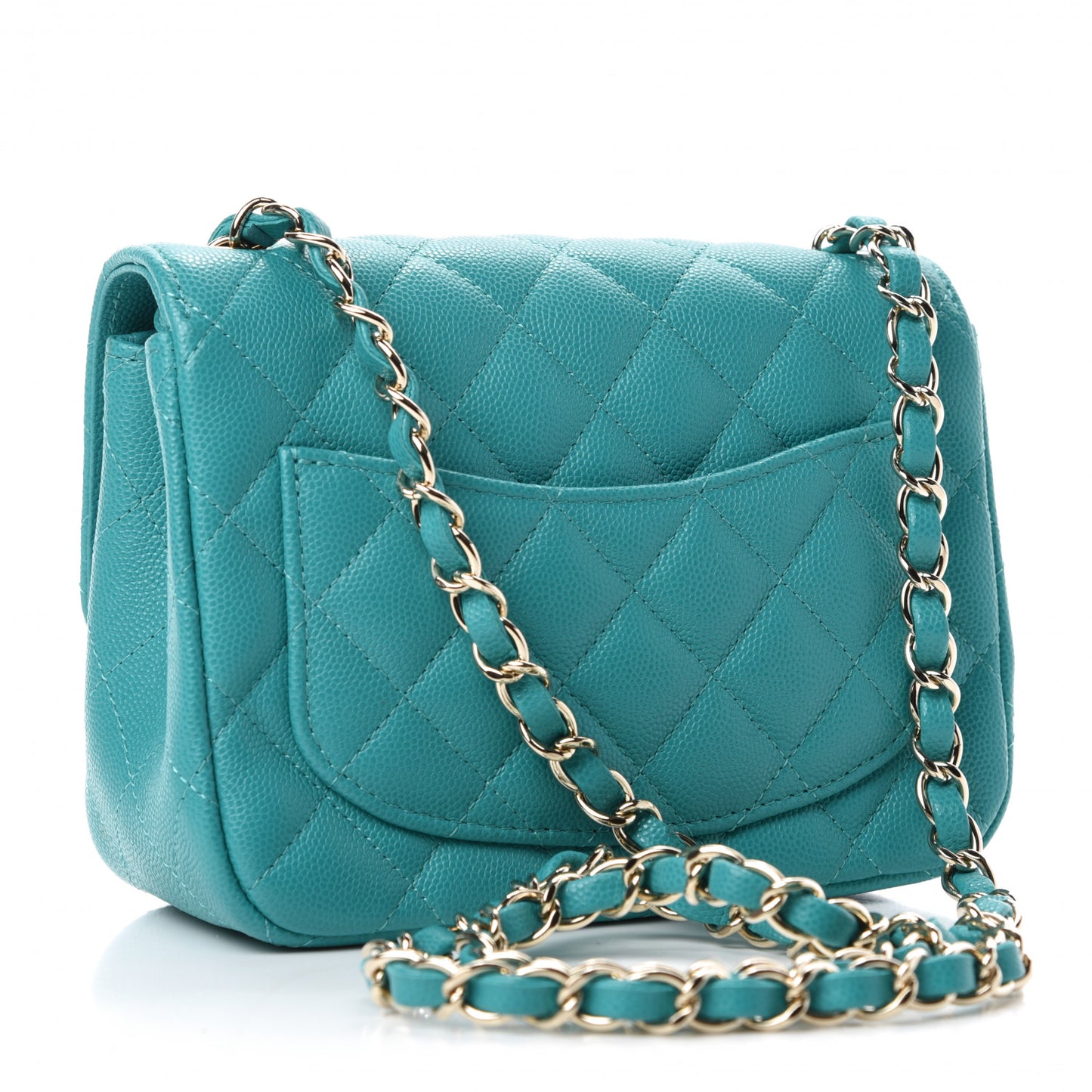 Caviar Quilted Mini Square Flap Turquoise