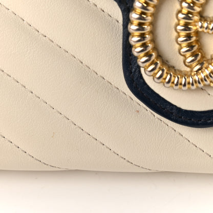Gucci Vintage Effect Calfskin Matelasse Diagonal Torchon GG Marmont Chain Wallet Mystic White Blue Agata 10 of 10