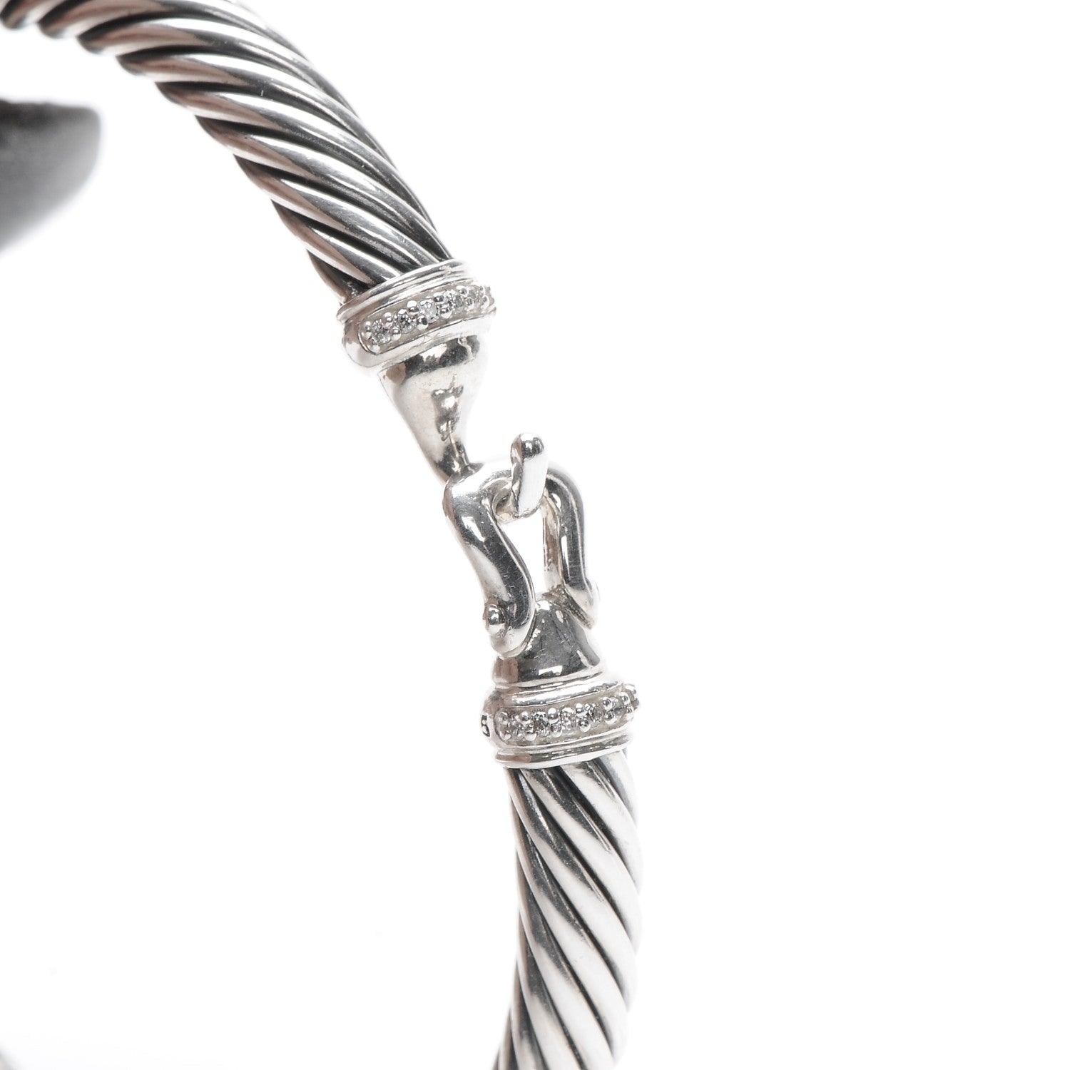 David Yurman Sterling Silver Diamond 5mm Cable Buckle Bracelet 5 of 6
