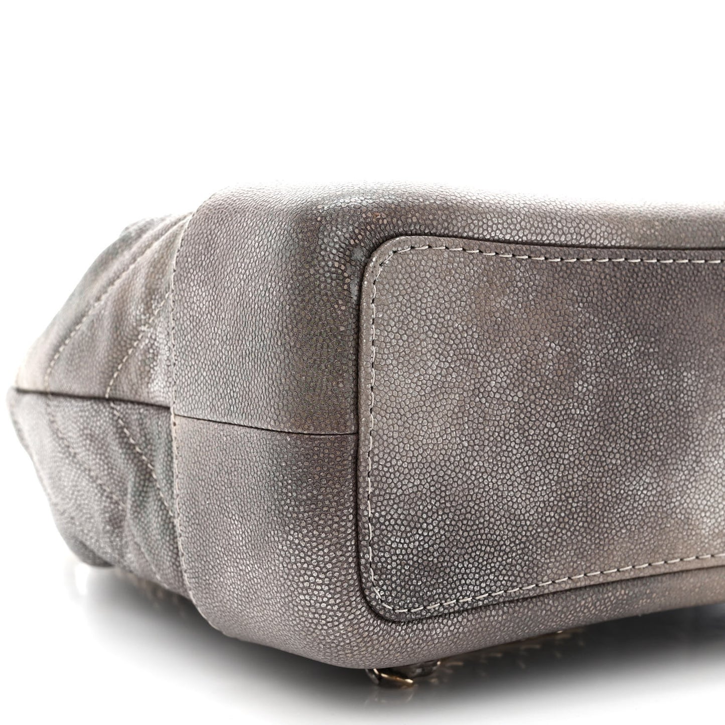 Metallic Grained Goatskin Chevron Quilted Gabrielle Backpack Silver