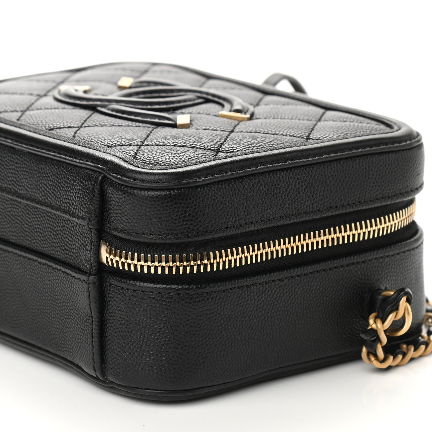 Caviar Quilted Small CC Filigree Vanity Case Black