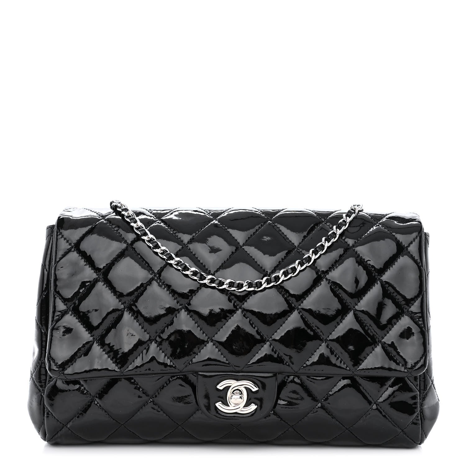 Chanel Patent Quilted Clutch with Chain Flap Black 1 of 10
