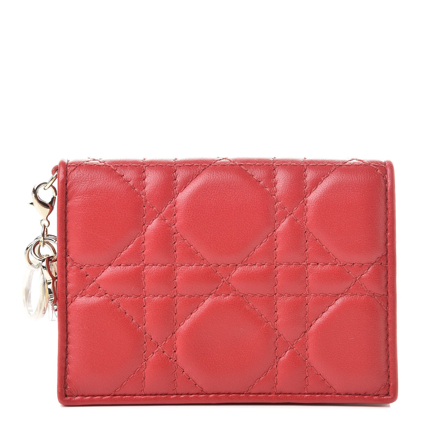 Christian Dior Lambskin Cannage Small Lady Dior Flap Card Holder Red 1 of 8