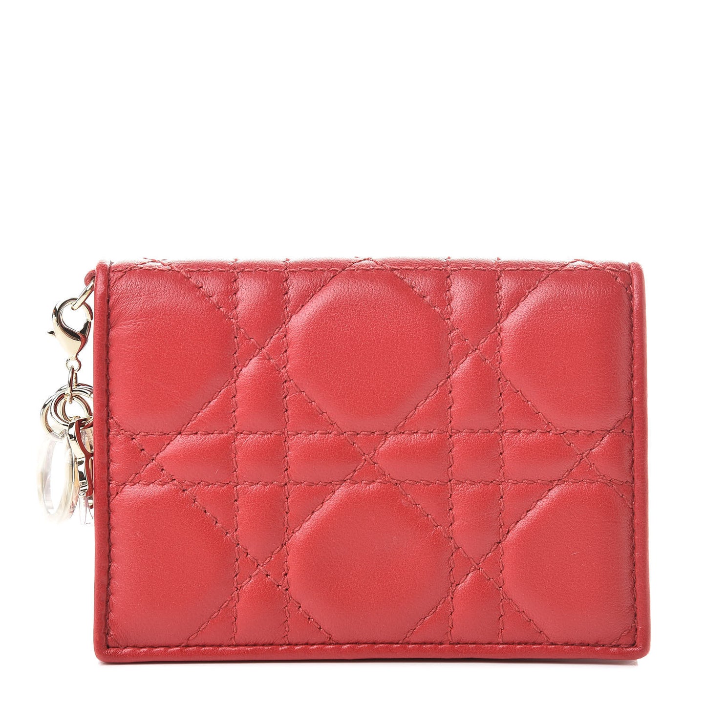 Lambskin Cannage Small Lady Dior Flap Card Holder Red