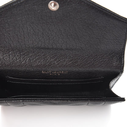 Saint Laurent Lambskin Mixed Matelasse Chevron Small Monogram Envelope Wallet Black 5 of 7