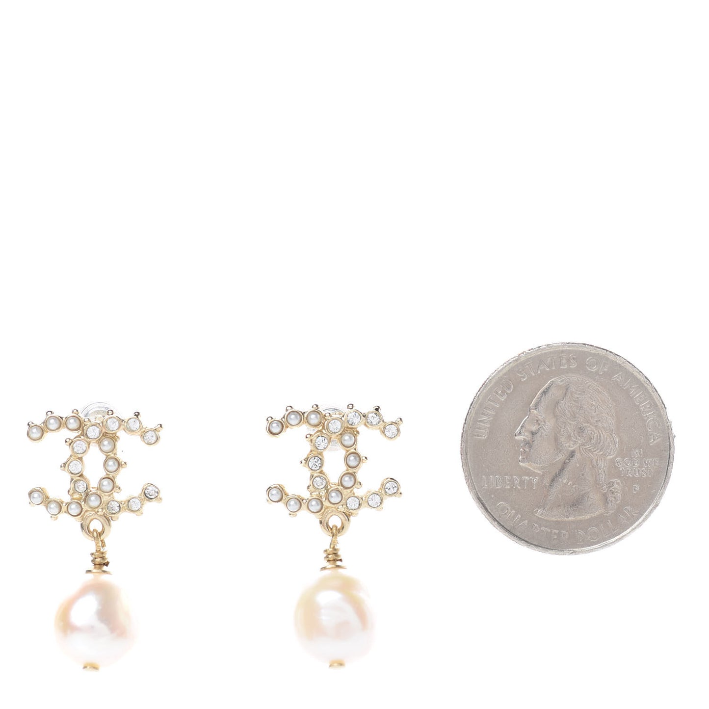 Pearl Crystal CC Drop Earrings Gold