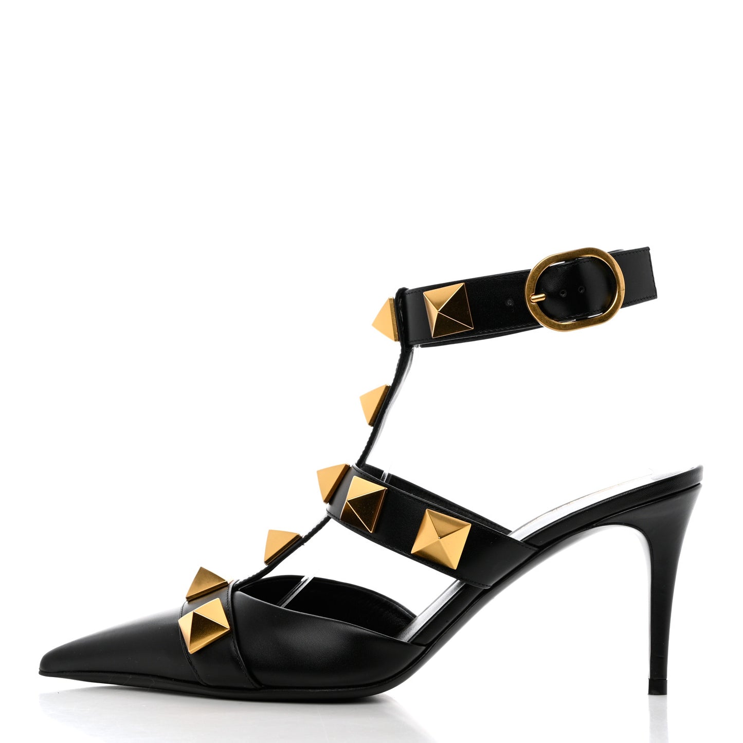 Calfskin Roman Stud Ankle Strap 80mm Pumps 38 Black