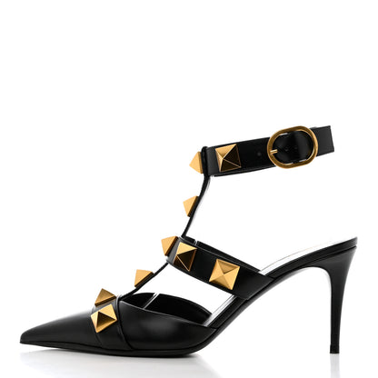 Valentino Garavani Calfskin Roman Stud Ankle Strap 80mm Pumps 38 Black 1 of 9