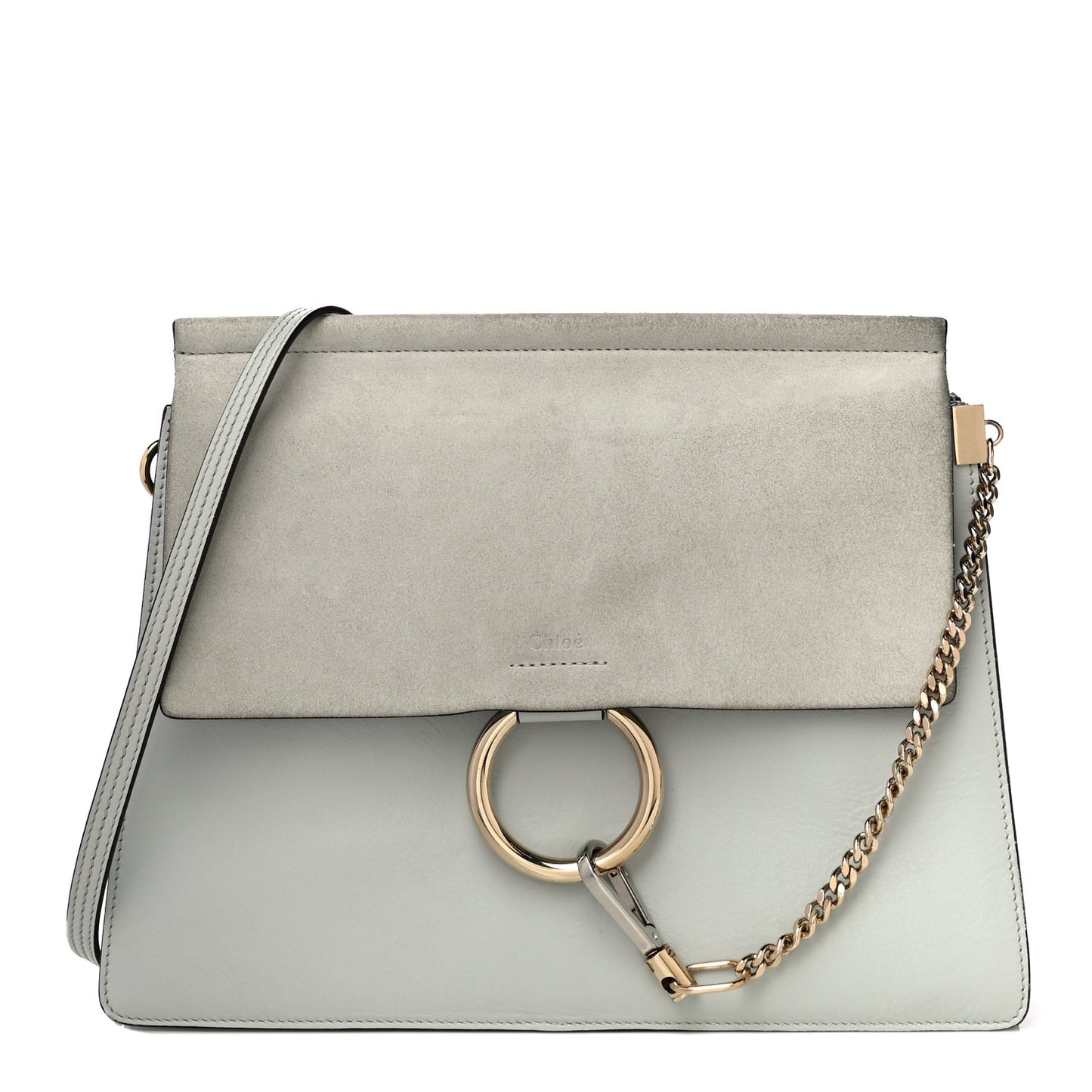 Calfskin Suede Medium Faye Shoulder Bag Airy Grey
