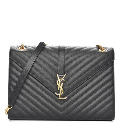 Saint Laurent Grain De Poudre Matelasse Chevron Large Monogram Satchel Black 1 of 7