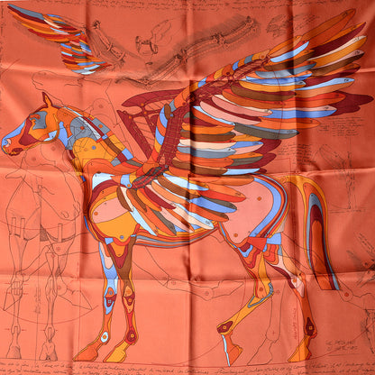 Hermes Silk Le Pegase Scarf 90 Terracotta Bleu Bordeaux 1 of 7