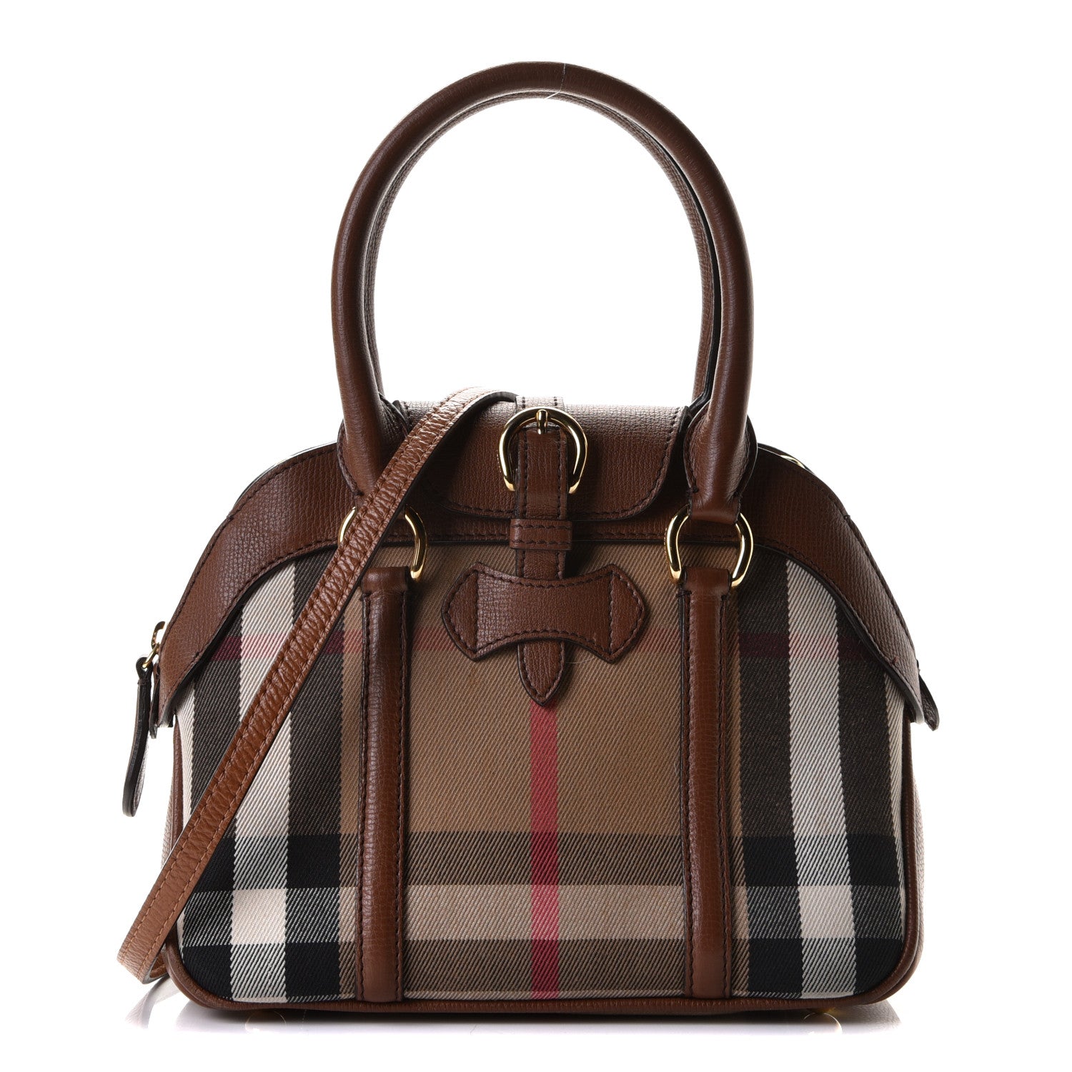 Burberry Derby Calfskin House Check Medium Milverton Satchel Tan 1 of 8