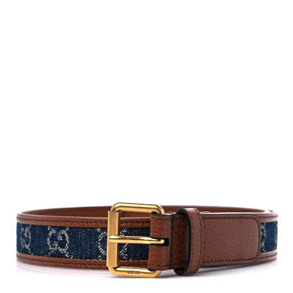 Gucci New Denim GG Monogram Dollar Calfskin Belt 70 28 Blue Tea Cuir Epilog 1 of 4