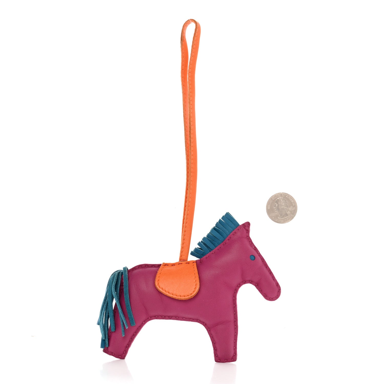 Hermes Milo Lambskin Grigri Rodeo Horse Bag Charm MM Tosca Bleu Izmir Orange 2 of 4