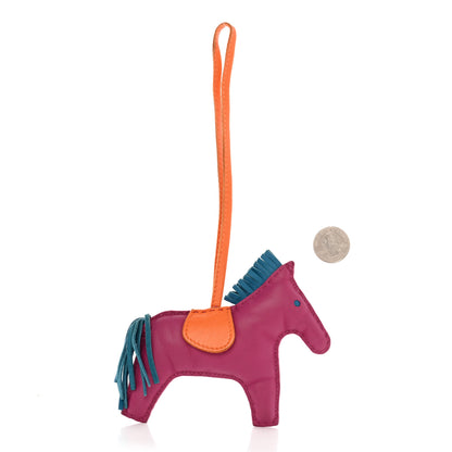 Hermes Milo Lambskin Grigri Rodeo Horse Bag Charm MM Tosca Bleu Izmir Orange 2 of 4
