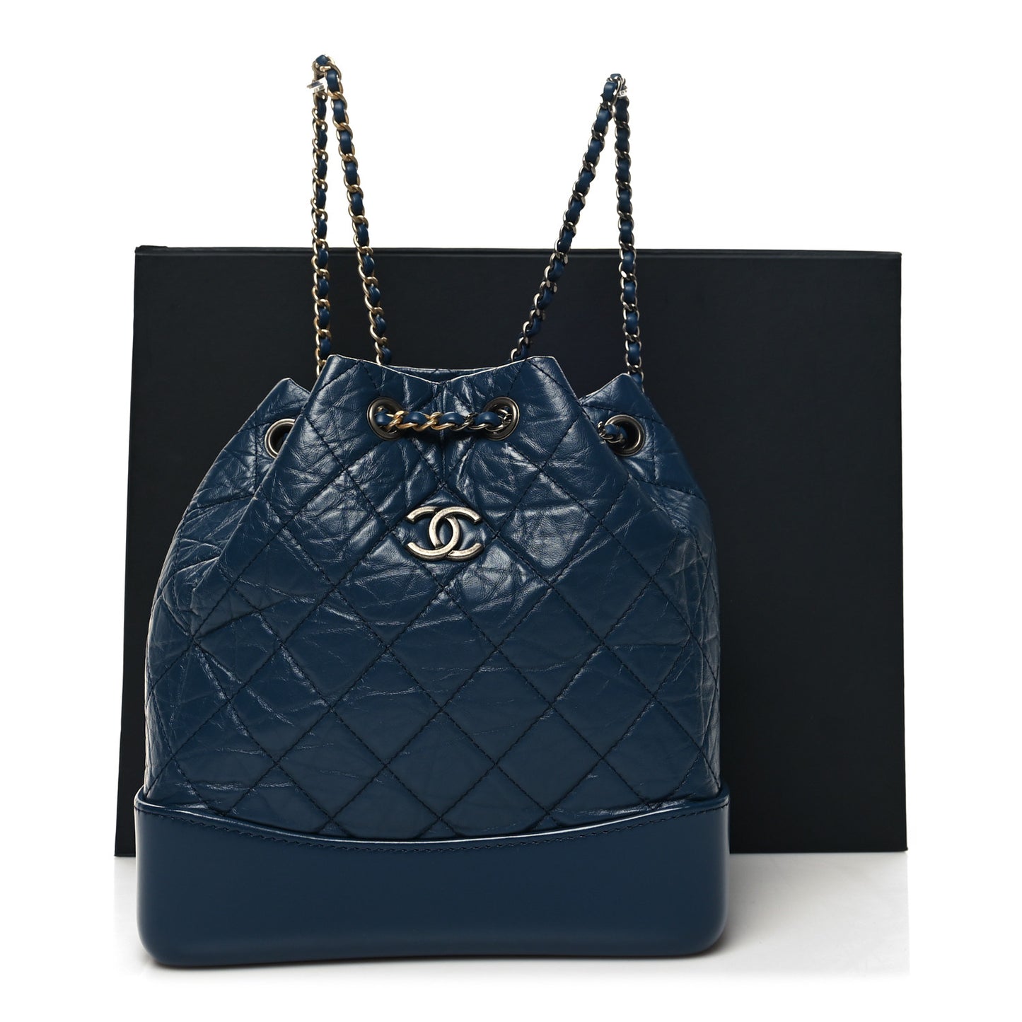 Aged Calfskin Quilted Small Gabrielle Backpack Navy