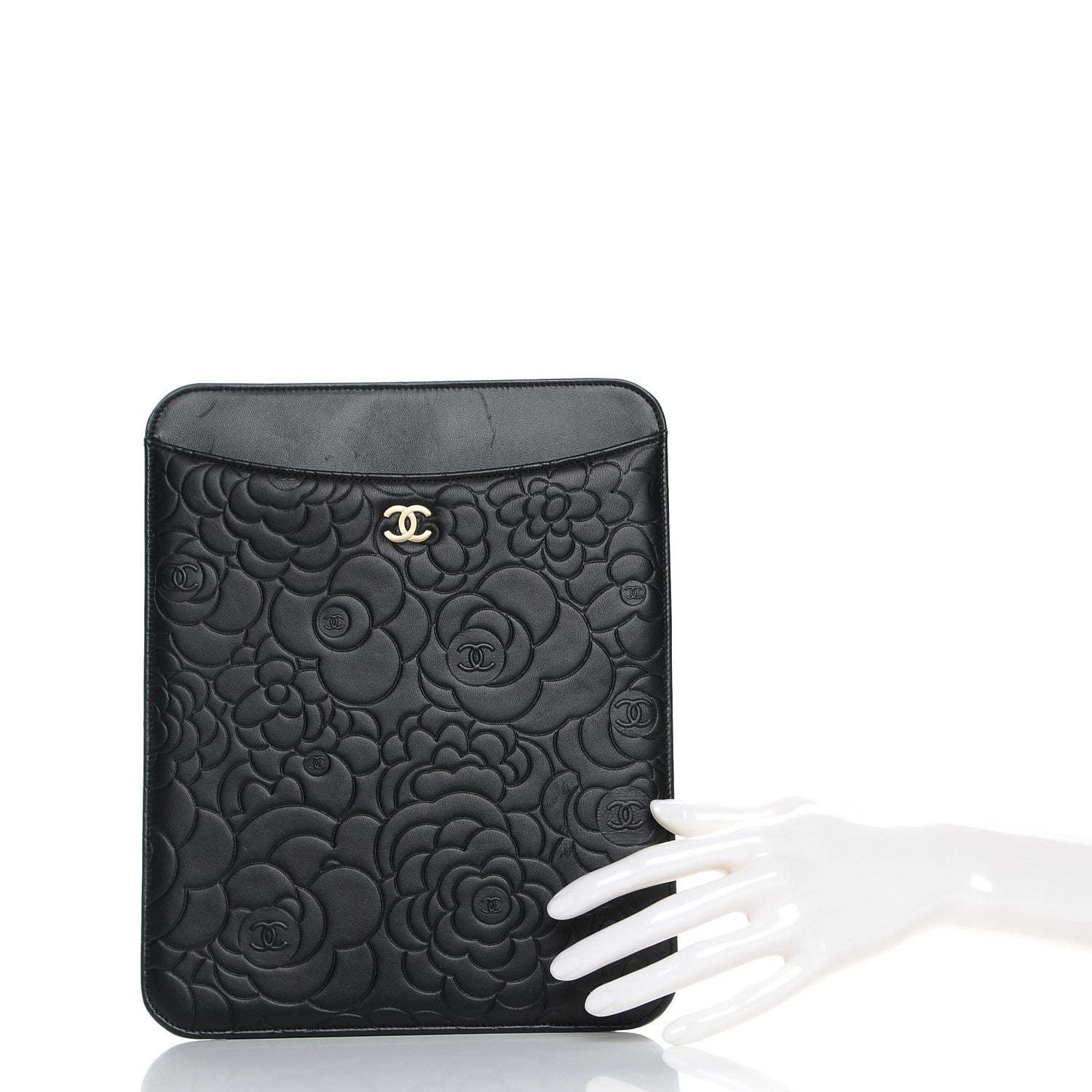 Chanel Lambskin Camellia Embossed iPad Case Black 2 of 9