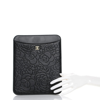 Chanel Lambskin Camellia Embossed iPad Case Black 2 of 9