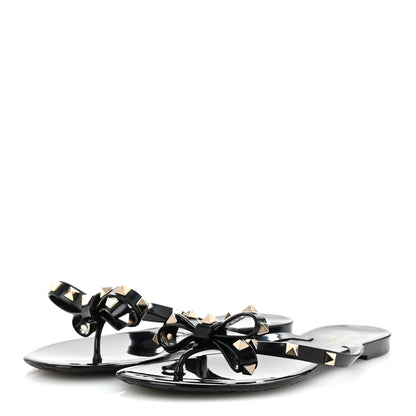 Valentino Garavani PVC Jelly Rockstud Bow Thong Sandals 39 Black 4 of 9