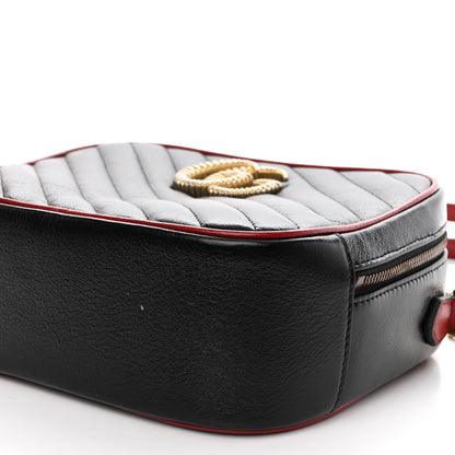 Gucci Vintage Effect Calfskin Matelasse Diagonal Small Torchon GG Marmont Bamboo Top Handle Shoulder Bag Black Romantic Cherry 9 of 11