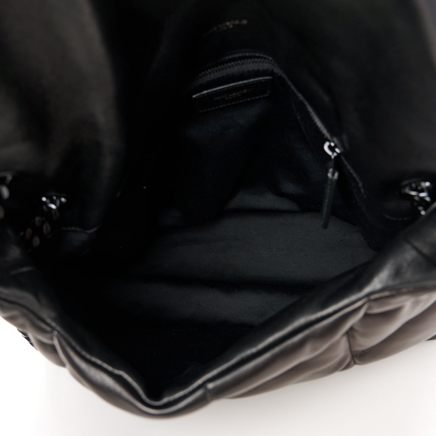 Lambskin Quilted Monogram Monochrome Medium Loulou Puffer Chain Satchel Black